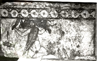 Фото 5. Фрагменты росписи склепа Геракла. Плита № 13 (левая часть). После раскрытия.